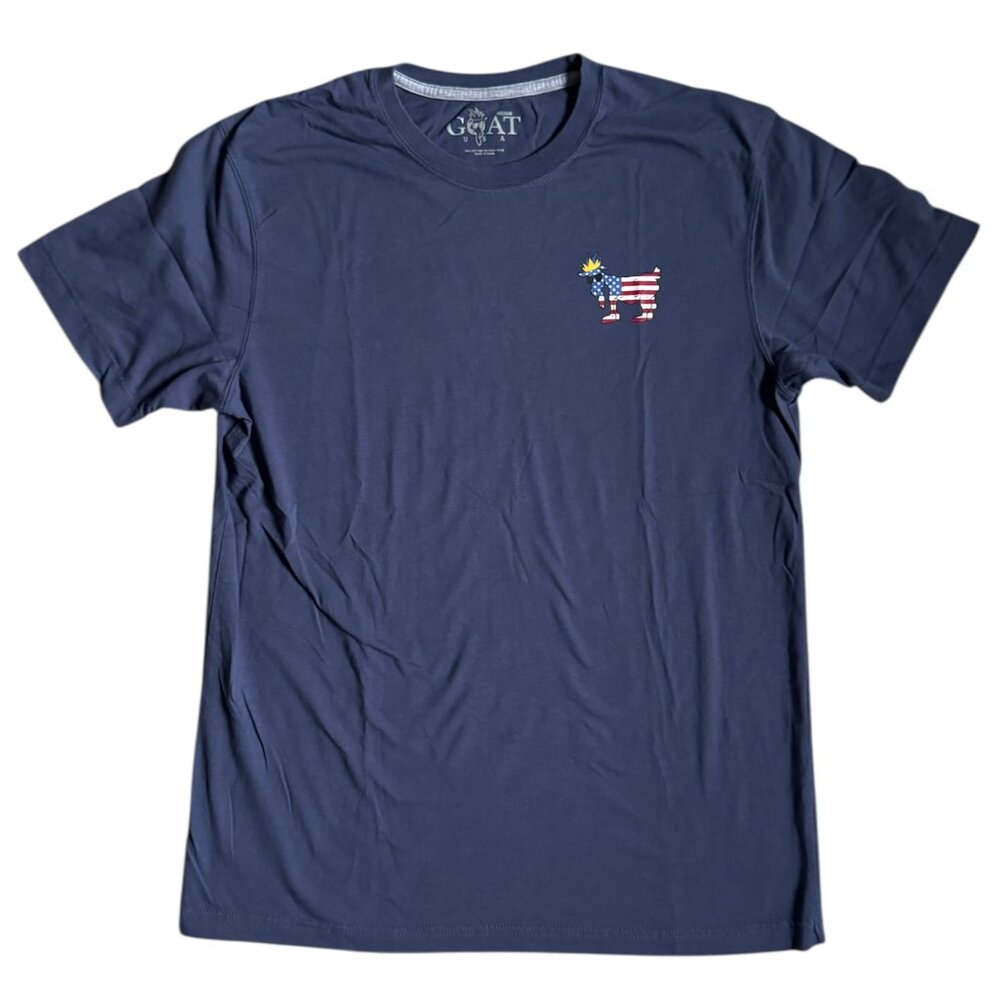 GOAT USA Navy Blue USA American Flag Tshirt Mens Medium Like New